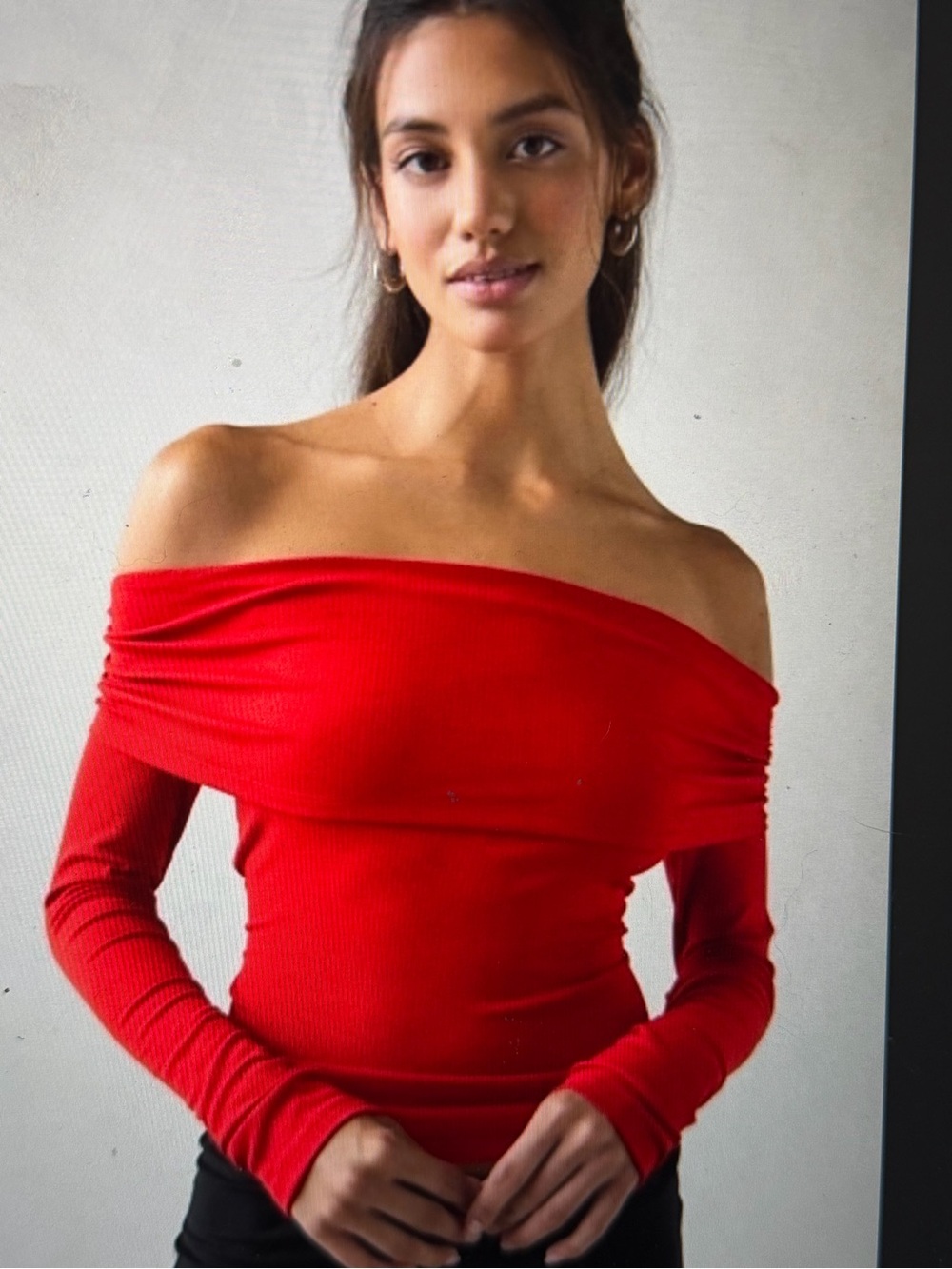 Urban Outfitters Red Off-the-Shoulder Ribbed Sweater Top